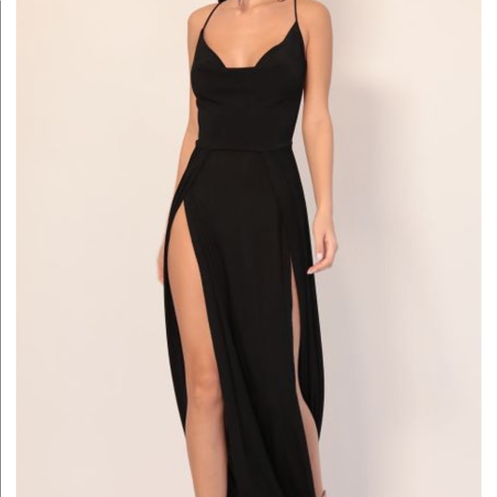 Black high slit max dress